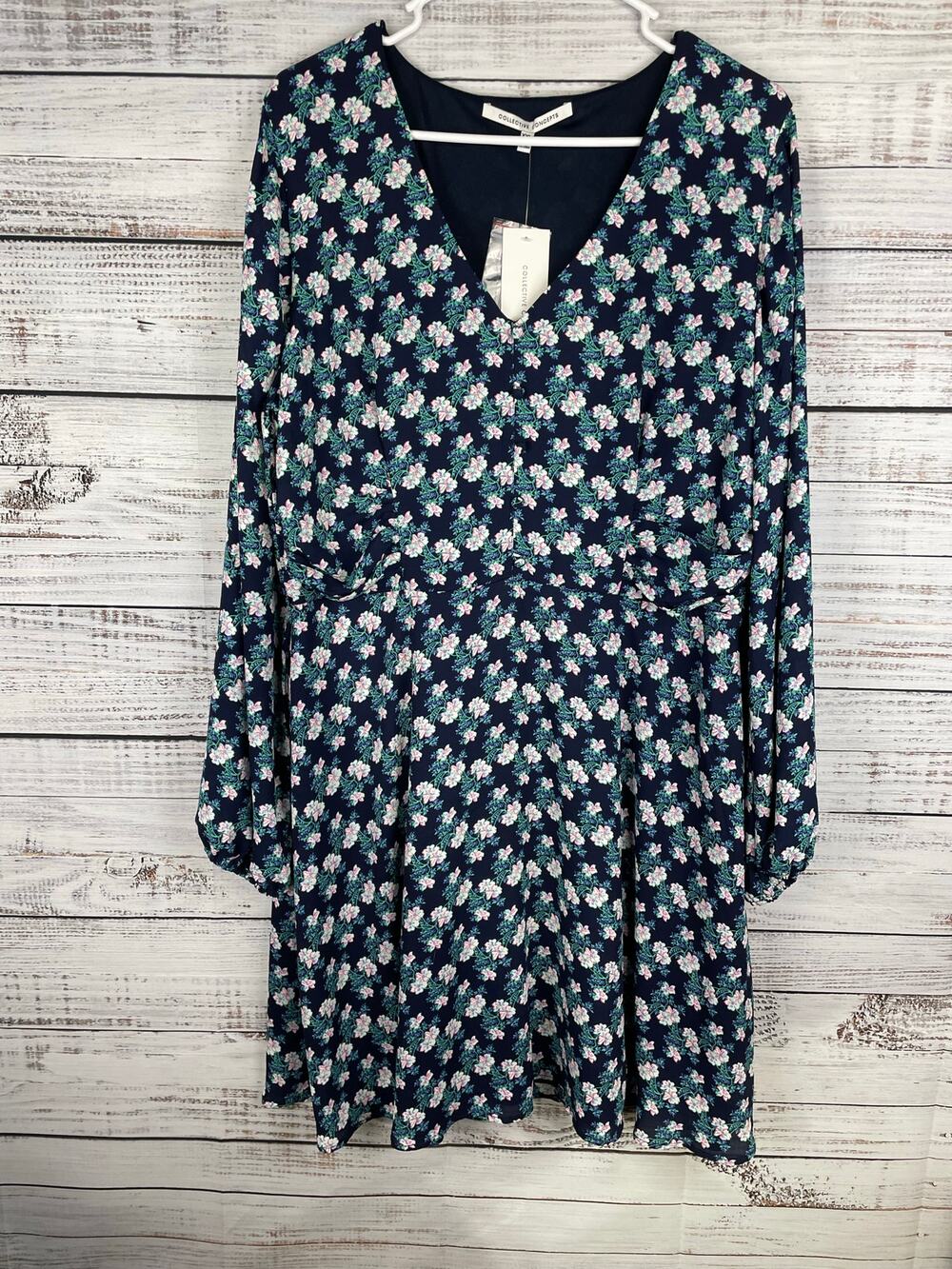 Collective Concepts Floral Mini Dress Navy XXL Long Sleeve NEW Ruched Formal